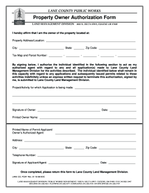 Property Owner Authorization Form DOC Lane County Government Lanecounty