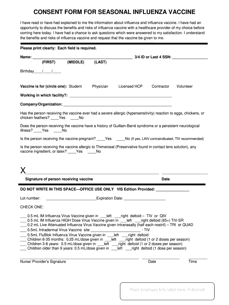 Influenza Vaccine Consent Form