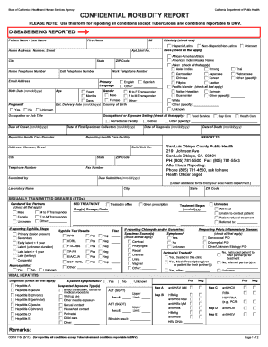 Confidential Morbidity Report CMR County of San Luis Obispo Slocounty Ca  Form