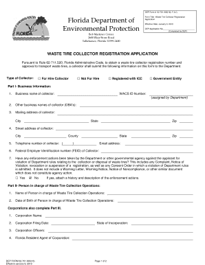 Registration Renewal Application for Waste Tire Collector in Florida  Form