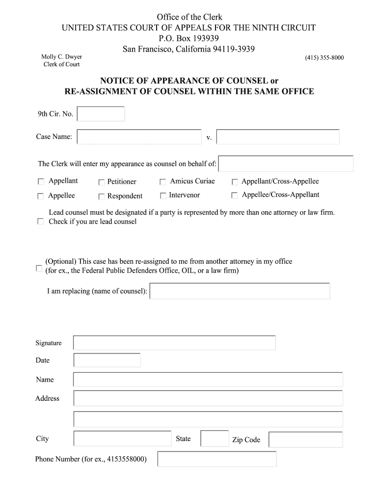 Notice of Appearance Ninth Circuit  Form