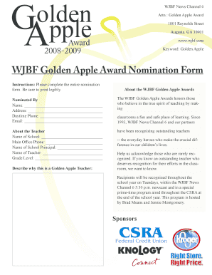 Wjbf Golden Apple Award  Form