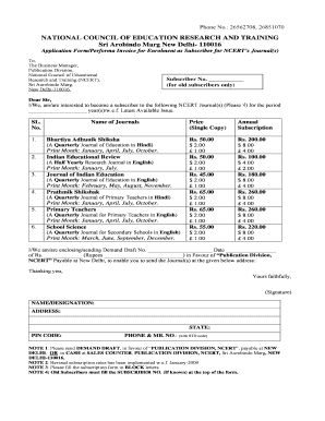 Ncert Journals Subscription Form