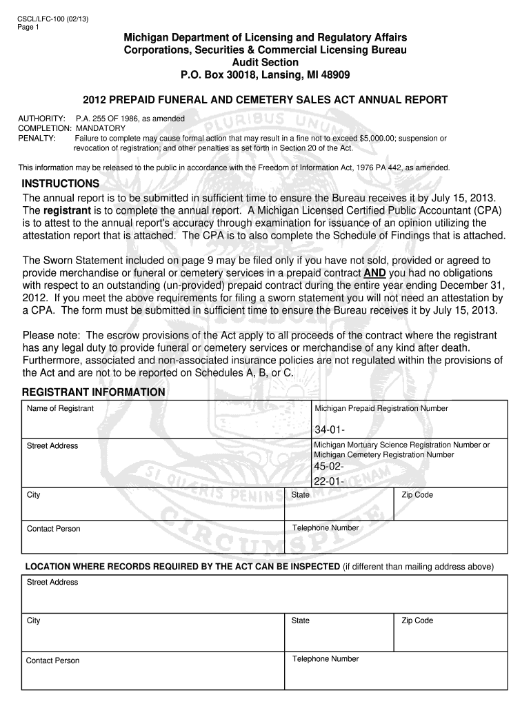  Cscllfc 100 Form 2012