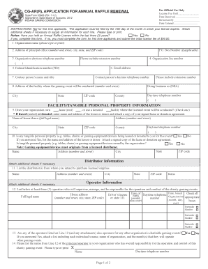 Cg Ar R Application for Annual Raffle Renewal  Form