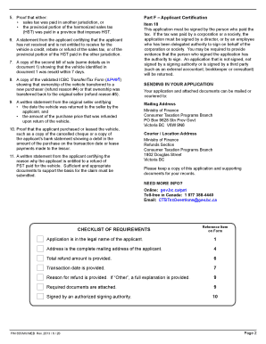 FIN 355MV, Application for Refund of Provincial Sales Tax PST Sbr Gov Bc  Form