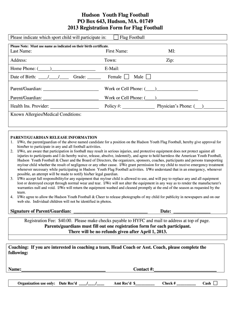 Youth Football Registration Form