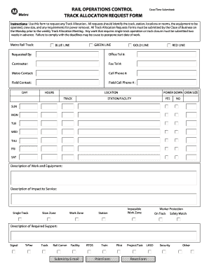 Metro Rail Track Allocation  Form