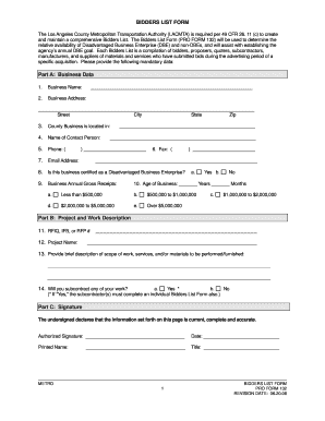 Bidders List Form Metro