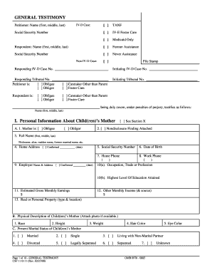 General Testimony CSF 110111OMB 0970 0085 Oregon Child Oregonchildsupport  Form