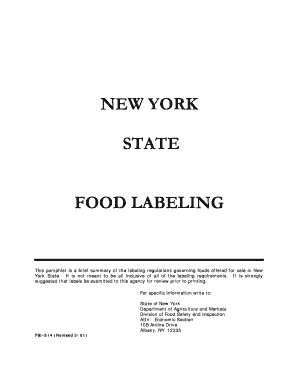 Food Labeling FSI 514 Department of Agriculture and Markets  Form