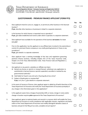 Premium Finance Form FIN165 Tdi Texas