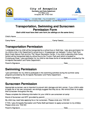 Sunscreen Permission Form