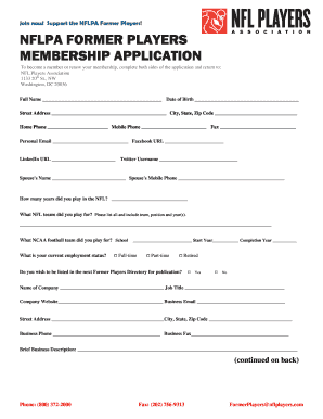 Nflpa Former Players Membership Application NFL Players