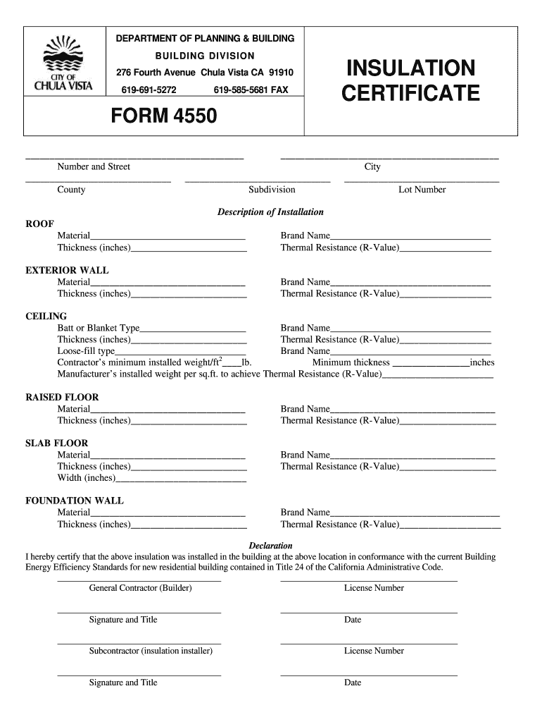 Certificate of Insulation Form