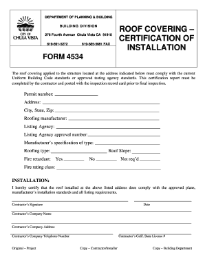 Roof Certification Form