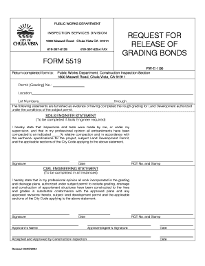 Request for Release of Grading Bonds Form 5519 Chula Vista Chulavistaca