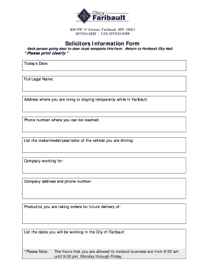 Faribault Solicitors Permit Form