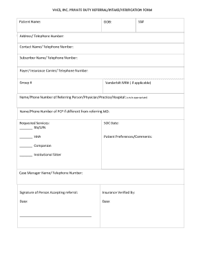 Private Duty Patient Intake Form