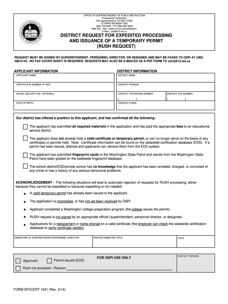  RUSH Request Form Office of Superintendent of Public Instruction K12 Wa 2014-2024