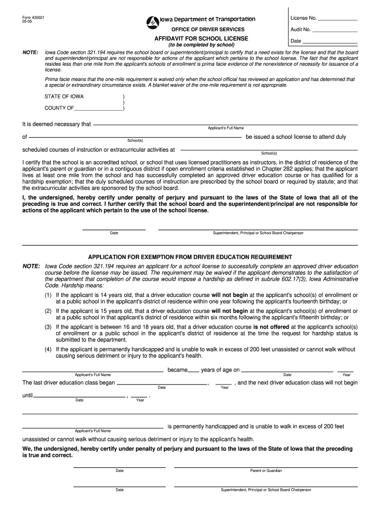Get and Sign Affidavit for School License Form Fremont County Iowa 2005-2022