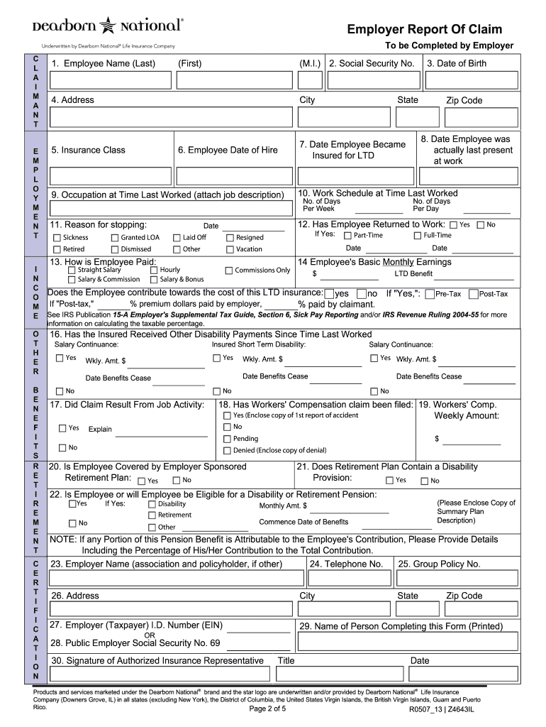  Dearborn National Long Term Disability Claim Form Clover Park 2007