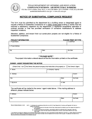 NOTICE of SUBSTANTIAL COMPLIANCE REQUEST Texas Tdlr State Tx  Form
