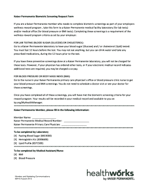 Kaiser Biometric Screening  Form