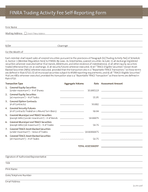FINRA Trading Activity Fee Self Reporting Form Finra