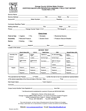 Backflow Test Form