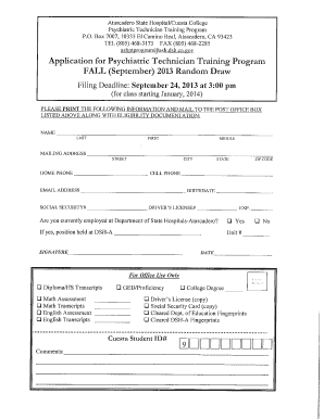 Atascadero State Hospital Psych Tech Program  Form