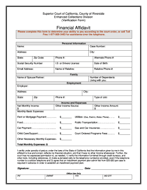 Financial Affidavit Form Superior Court, Riverside State of California Riverside Courts Ca