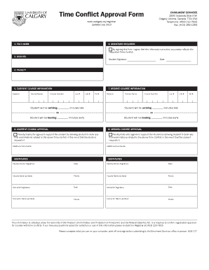 Time Conflict Approval Form University of Calgary Ucalgary