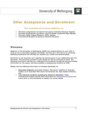 Offer Acceptance and Enrolment University of Wollongong Uow Edu  Form