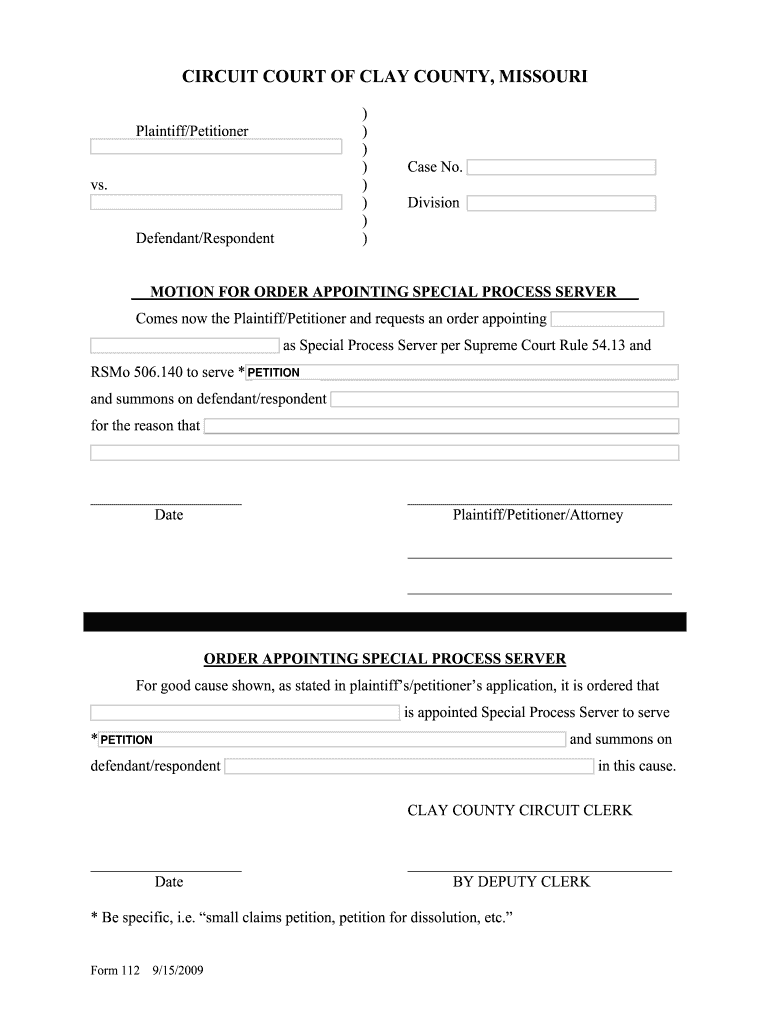 Form 112 Motion for Order Appointing Special Process Server Circuit7