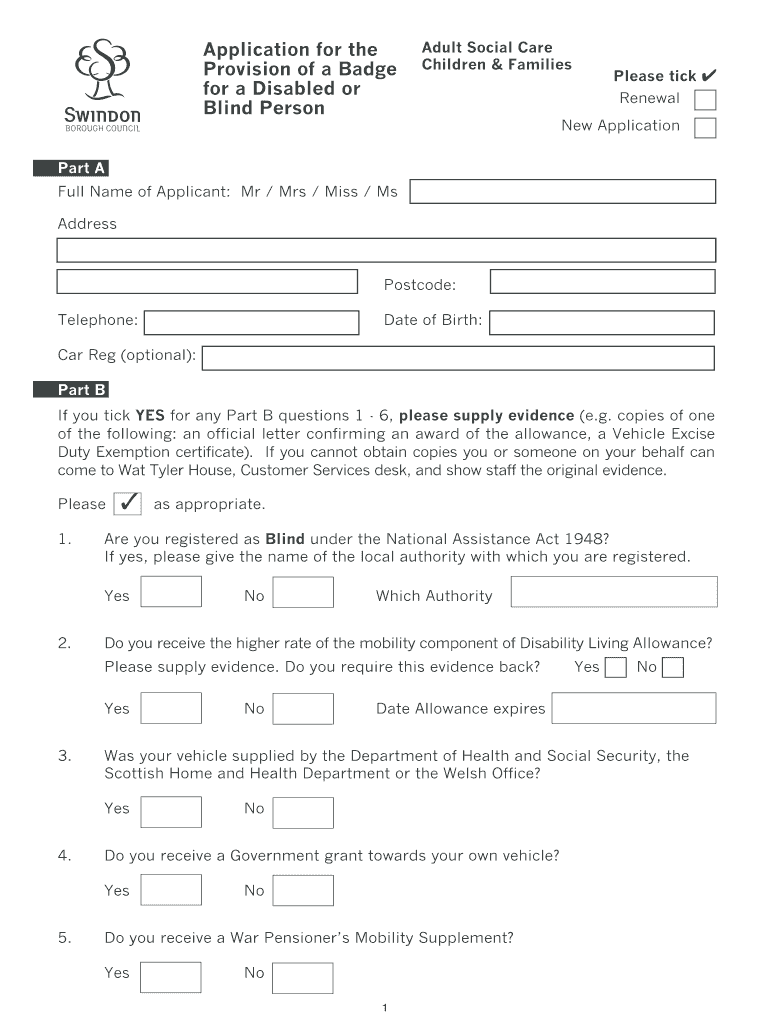 Blue Badge Swindon  Form
