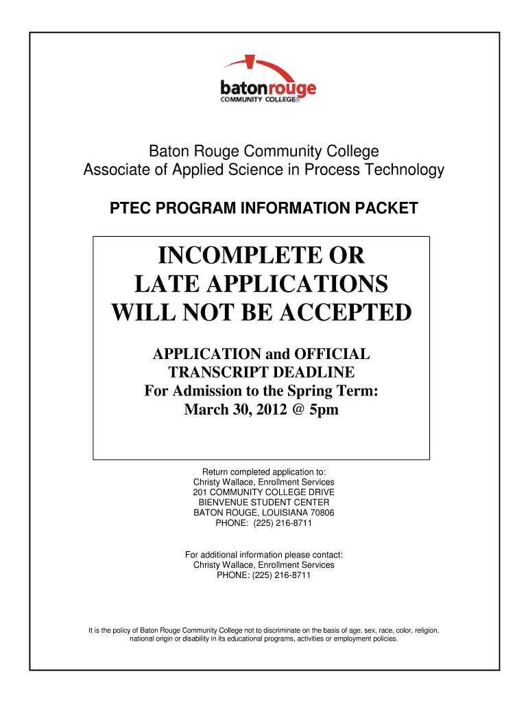  PTEC PROGRAM INFORMATION PACKET  Mybrcc 2012-2024