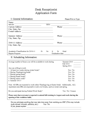  Receptionist Form 2010-2024