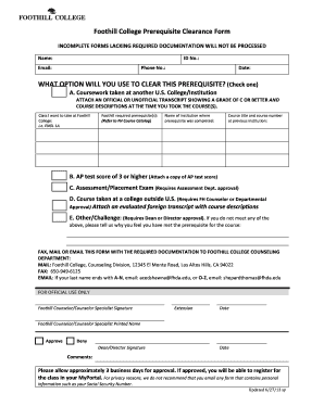Foothill Prerequisite Clearance  Form