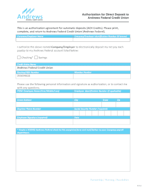 Andrews Federal Credit Union Direct Deposit Form