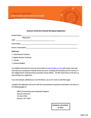 Syracuse University Financial Aid Appeal  Form