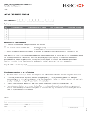 Hsbc Atm Dispute  Form