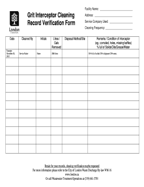 Grit Interceptor Cleaning Record Verification Form City of London London