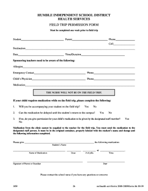 Field Trip Medication Form Humble Independent School District