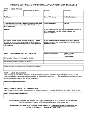 Bishop Certificate  Form