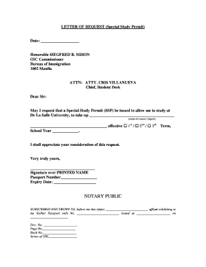 Sample Letter of Permit to Study for Masteral  Form