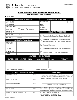 University Enrollment Form