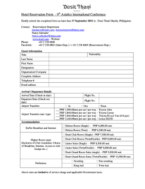 Hotel Reservation Form Sample