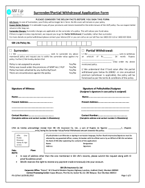 Sbi Life Surrender Partial Withdrawal Application Form