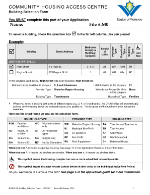 Building Selection Form Social Services Region of Waterloo